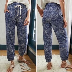 Anthropologie Daily Practice Joggers Sweatpants Blue Ocean Wave Pattern Medium